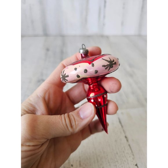 Antique Italy topper glass ornament red metallic glitter unique Xmas tree - Picture 10 of 10